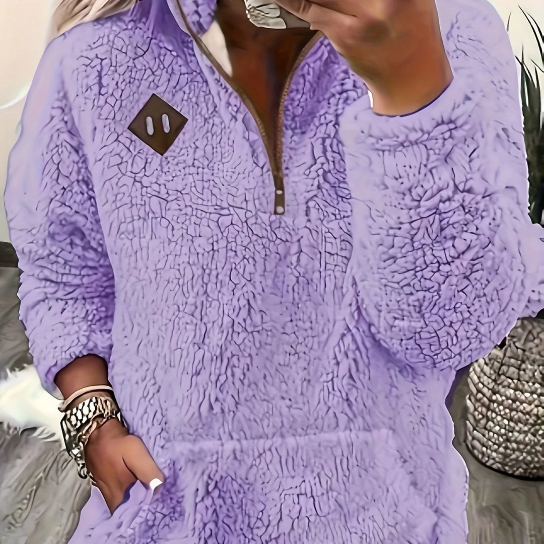 Women's winter fleece quarter zip sweater with half-zip closure in Violet