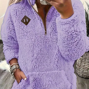 Women's winter fleece quarter zip sweater with half-zip closure in Violet