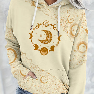 Women's comfy graphic print winter hoodie in Beige