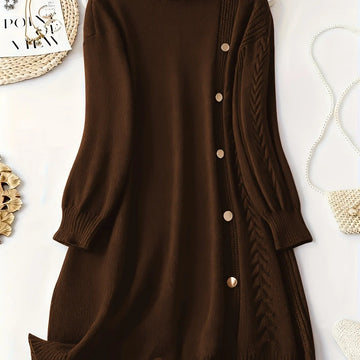Women's high neck winter sweater dress in Dark Brown