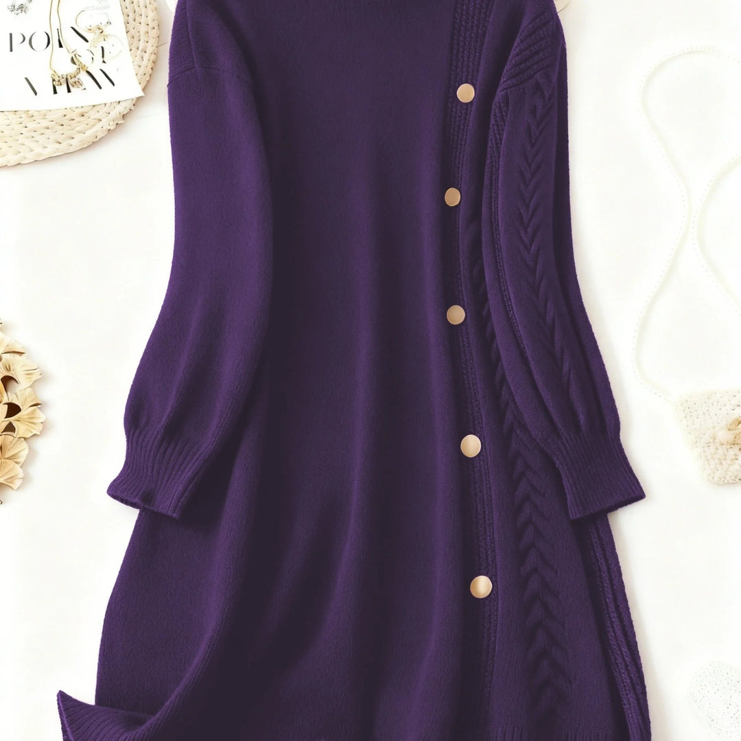 Women's high neck winter sweater dress in Deep Purple