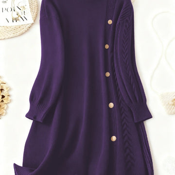 Women's high neck winter sweater dress in Deep Purple