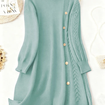 Women's high neck winter sweater dress in Light Blue