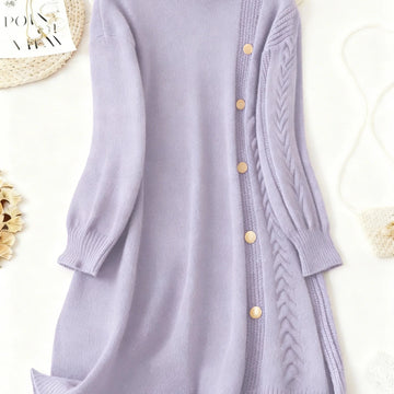 Women's high neck winter sweater dress in Light Purple