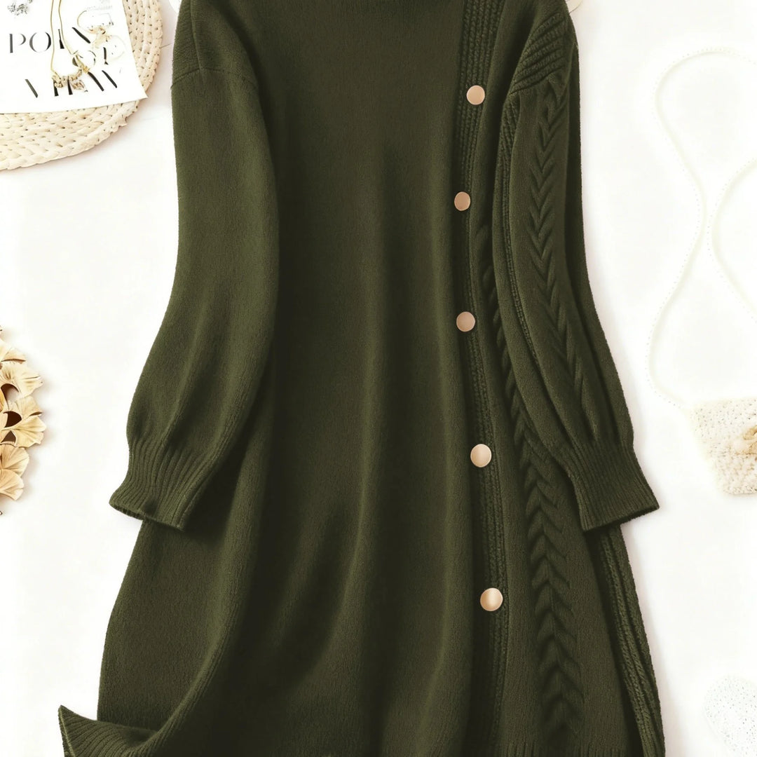 Women's high neck winter sweater dress in Olive Green