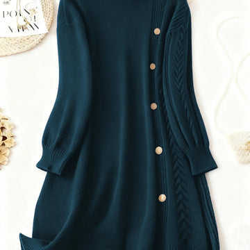 Women's high neck winter sweater dress in Teal
