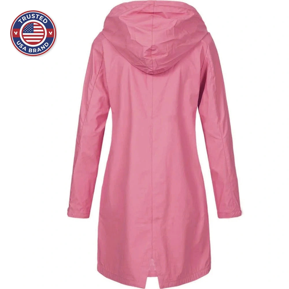 Women's hooded A-line longline winter rain jacket