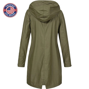 Women's hooded A-line longline winter rain jacket