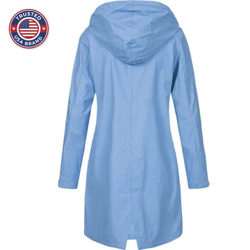 Women's hooded A-line longline winter rain jacket