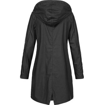 Women's hooded A-line longline winter rain jacket