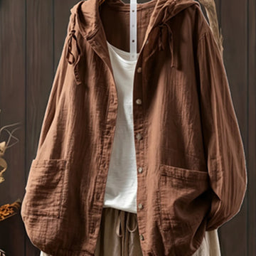 Women's hooded button-up winter puffer jacket in Coffee