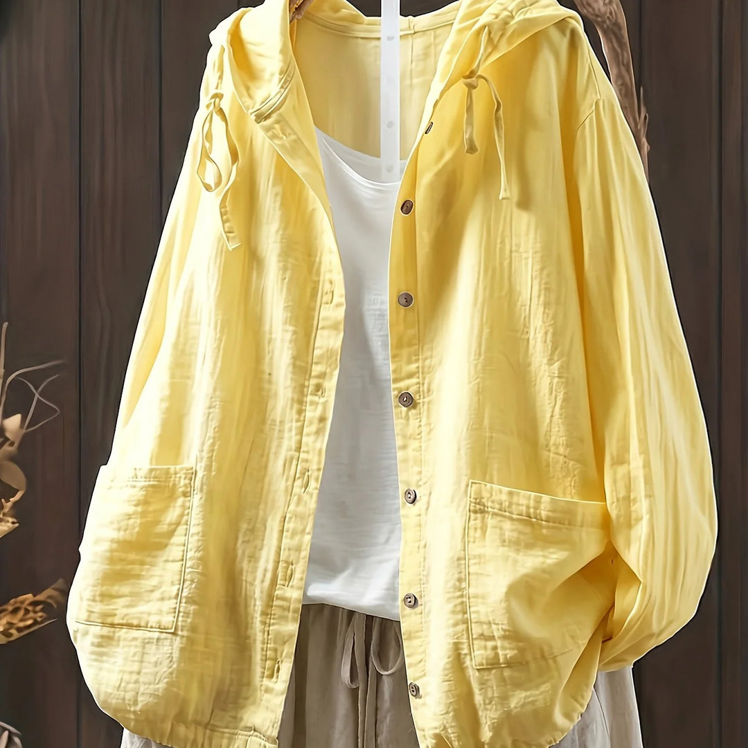Women's hooded button-up winter puffer jacket in Goose Yellow