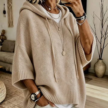 Women's comfy knit winter hoodie with sleeves in Khaki