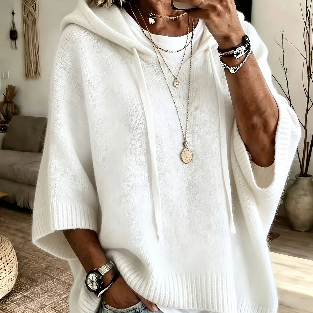 Women's comfy knit winter hoodie with sleeves in White