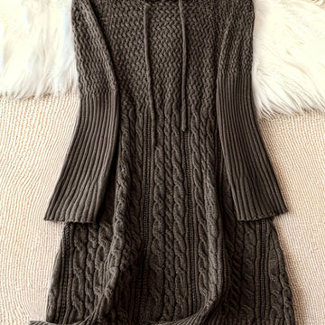Women's hooded winter sweater dress with long sleeves in Olive Green
