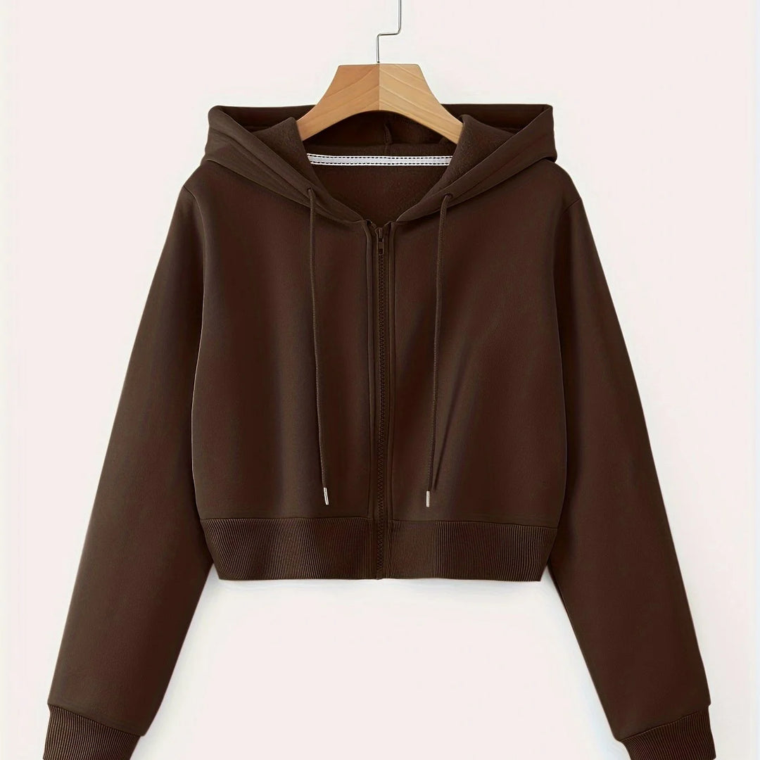 Women's comfy zip-up winter hoodie with drawstrings in Brown