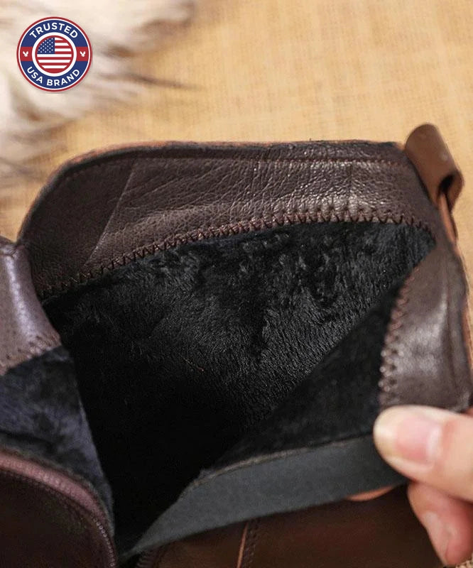 Women's heeled ankle winter boots, leather, leaf detail
