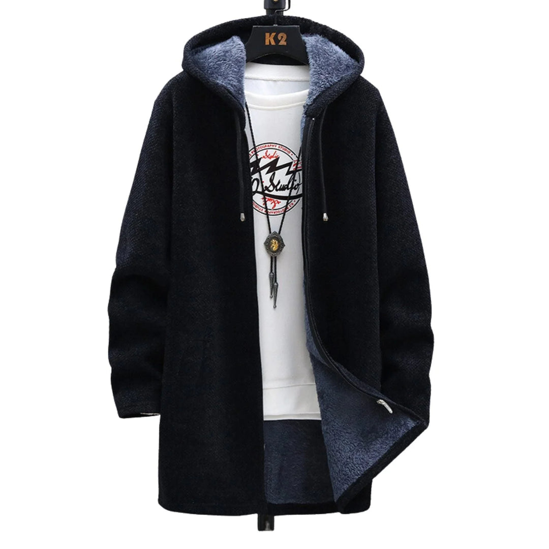 Women's knit zip-up hooded winter cardigan with sherpa lining - Light Grey