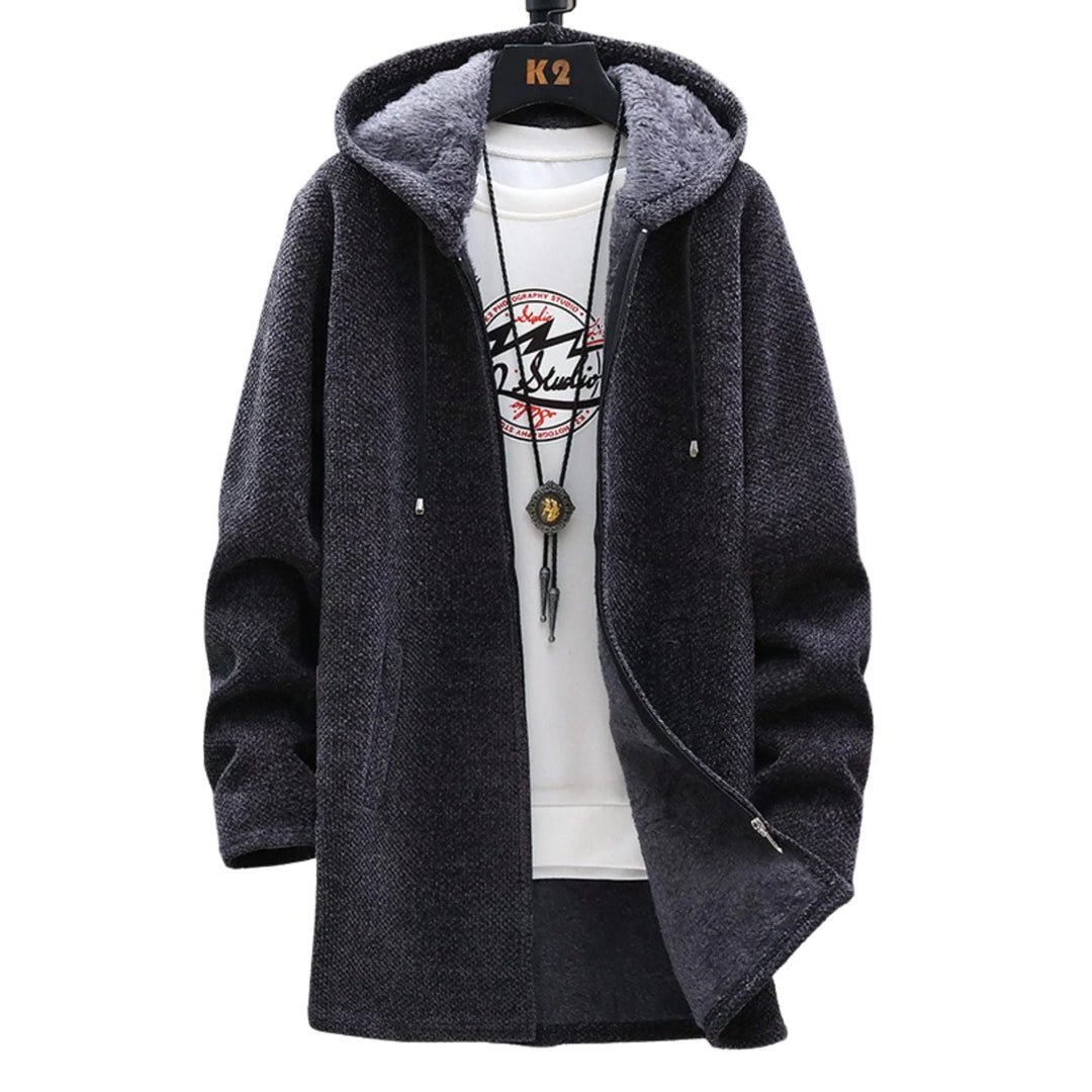Women's knit zip-up hooded winter cardigan with sherpa lining - Light Grey