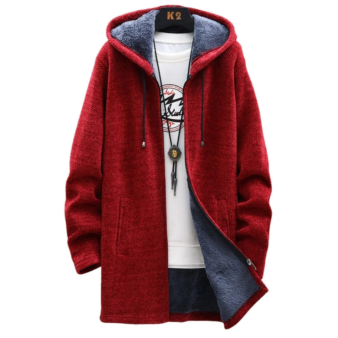 Women's knit zip-up hooded winter cardigan with sherpa lining - Light Grey