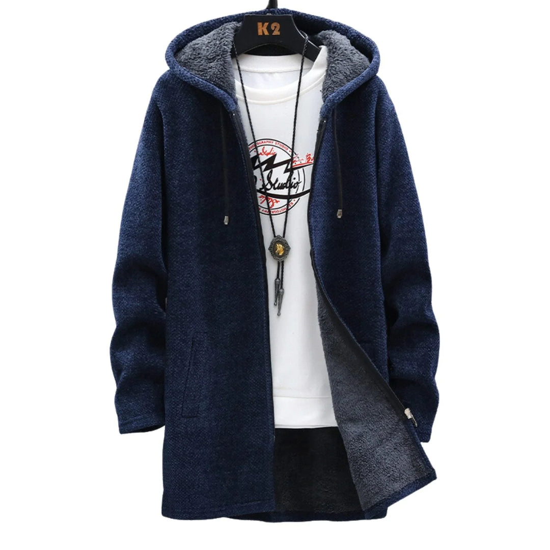 Women's knit zip-up hooded winter cardigan with sherpa lining - Light Grey