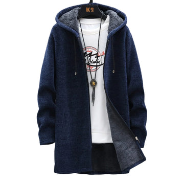 Women's knit zip-up hooded winter cardigan with sherpa lining - Light Grey