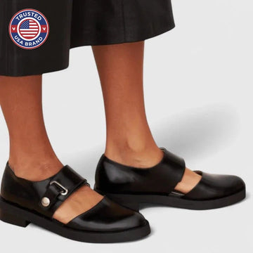 Mary Jane Shoes Chunky Sole Buckle Strap Rounded Toe - Black