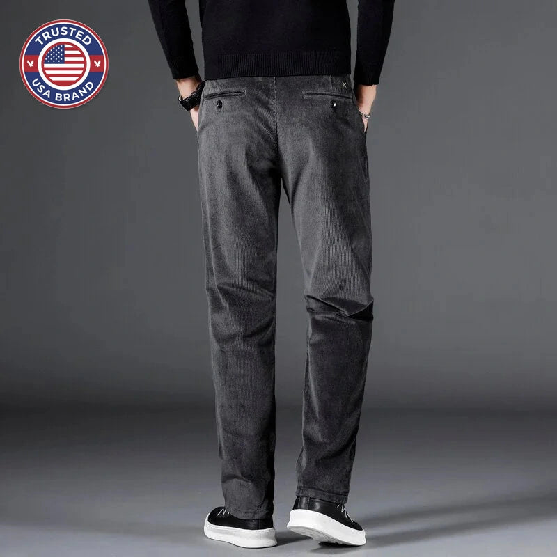 Women's corduroy zip-up winter straight leg pants - Black