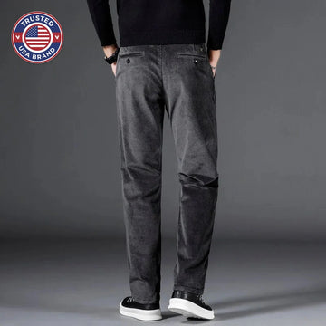 Women's corduroy zip-up winter straight leg pants - Black