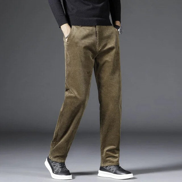 Women's corduroy zip-up winter straight leg pants - Black