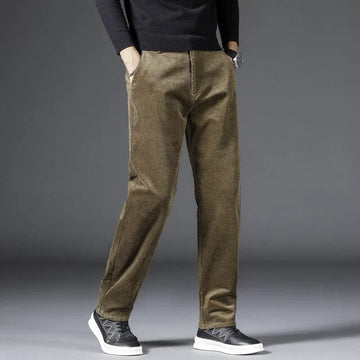 Women's corduroy zip-up winter straight leg pants - Black
