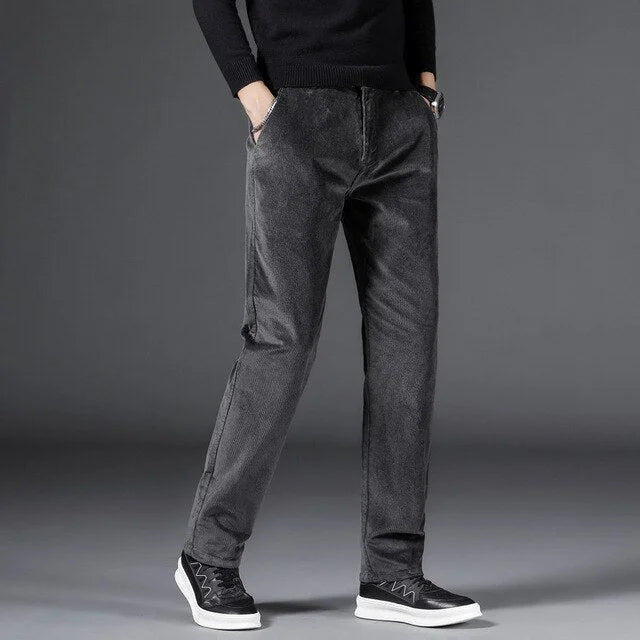 Women's corduroy zip-up winter straight leg pants - Black
