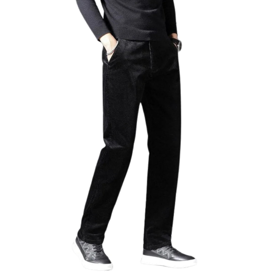 Women's corduroy zip-up winter straight leg pants - Black