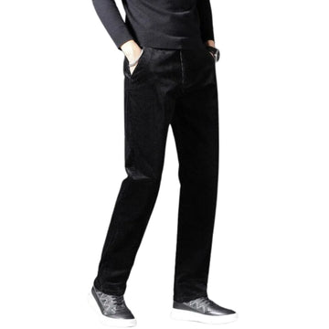 Women's corduroy zip-up winter straight leg pants - Black
