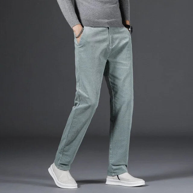 Women's corduroy zip-up winter straight leg pants - Black