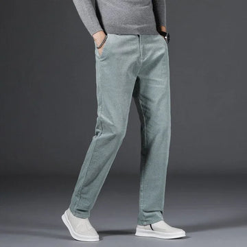 Women's corduroy zip-up winter straight leg pants - Black