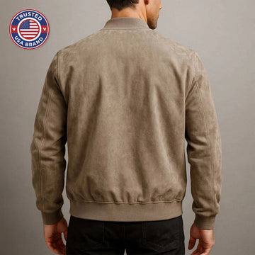 Women's suede zip-up stand collar winter bomber jacket - Brown