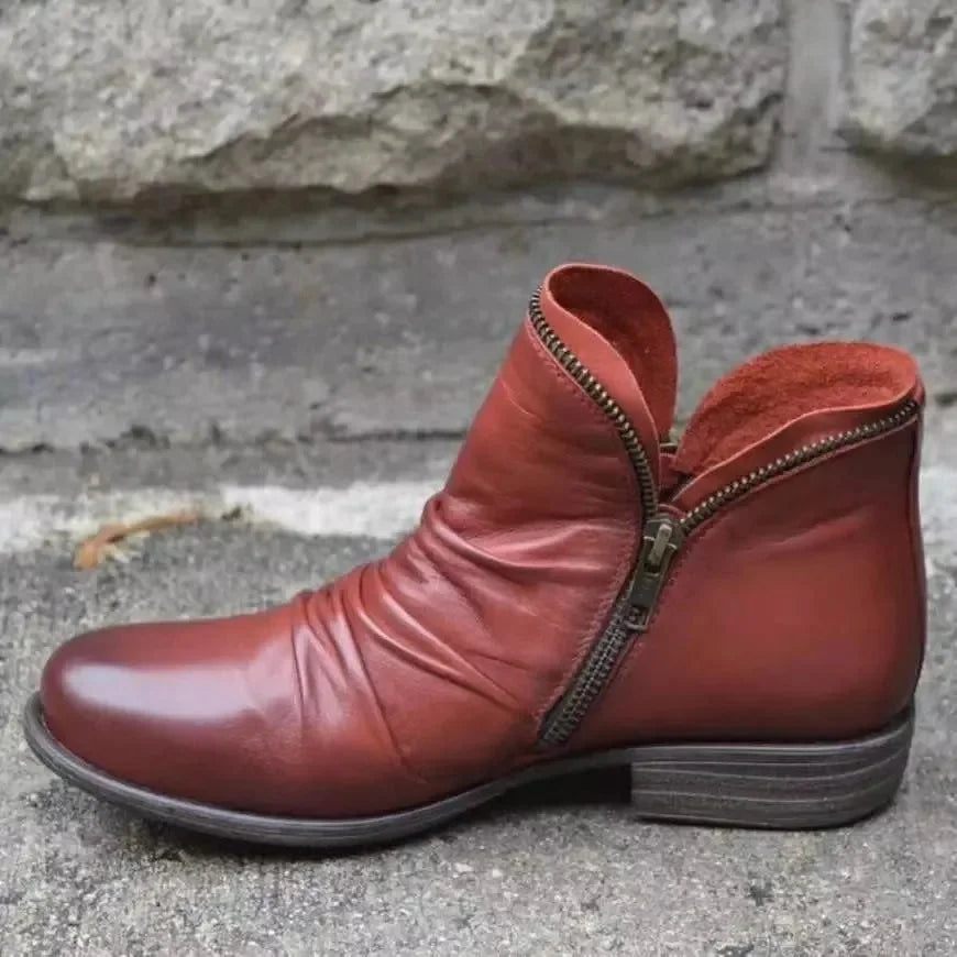Women's faux leather side zip orthopedic ankle winter boots - Blue