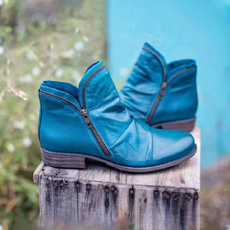 Women's faux leather side zip orthopedic ankle winter boots - Blue