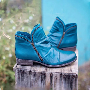 Women's faux leather side zip orthopedic ankle winter boots - Blue