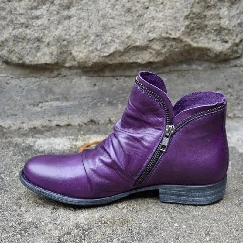Women's faux leather side zip orthopedic ankle winter boots - Blue