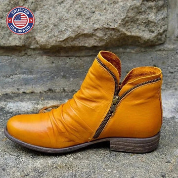 Women's faux leather side zip orthopedic ankle winter boots - Blue