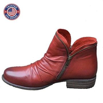 Women's faux leather side zip orthopedic ankle winter boots - Blue