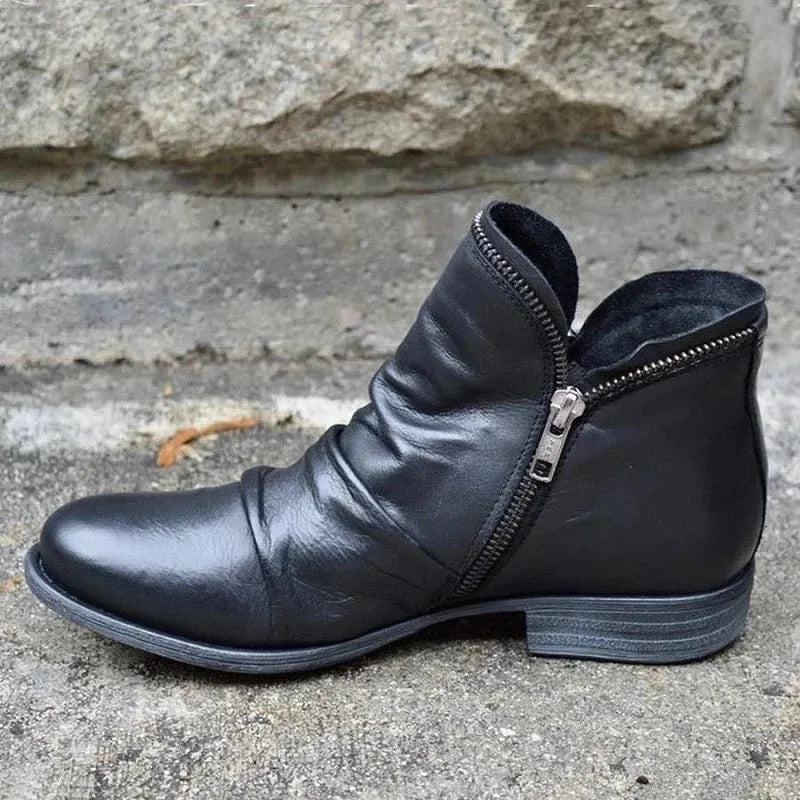 Women's faux leather side zip orthopedic ankle winter boots - Blue
