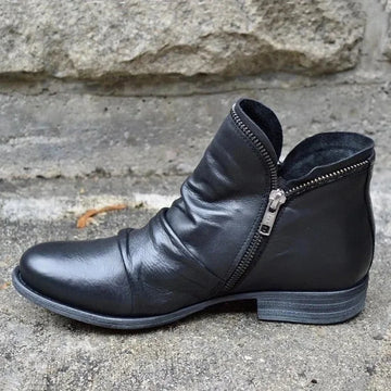 Women's faux leather side zip orthopedic ankle winter boots - Blue