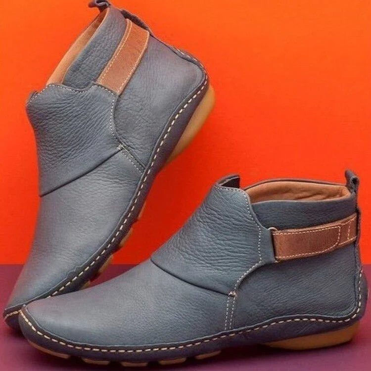 Women's faux leather orthopedic ankle winter boots with adjustable side strap - Red