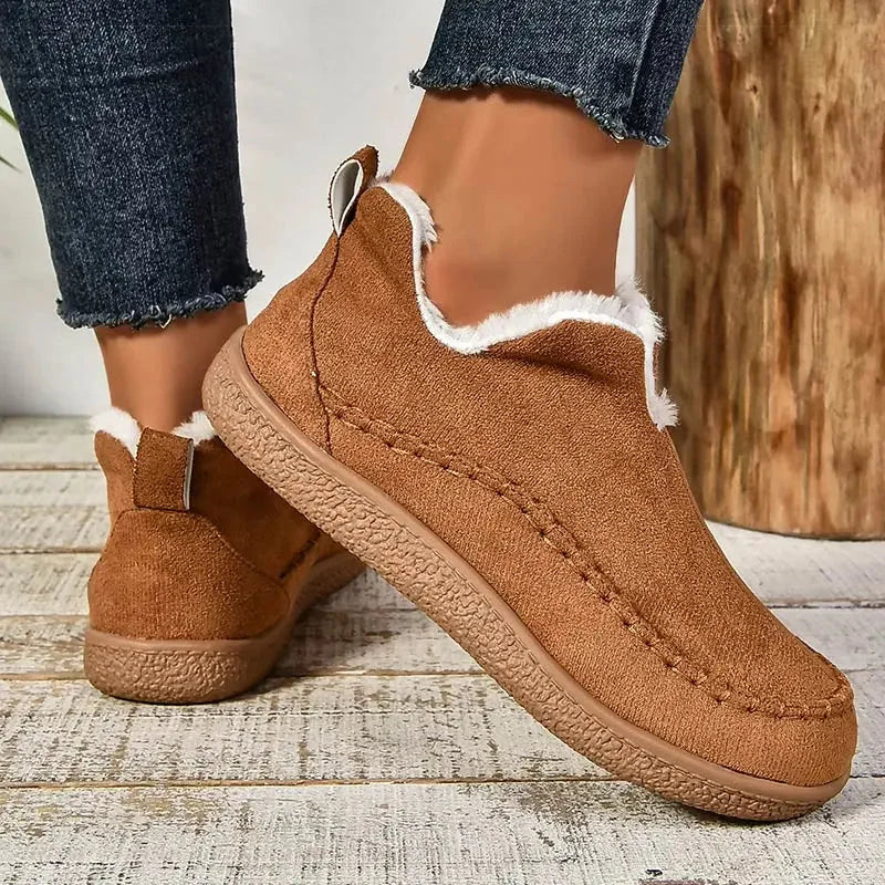 Women's suede orthopedic ankle winter boots with fluffy lining - Beige