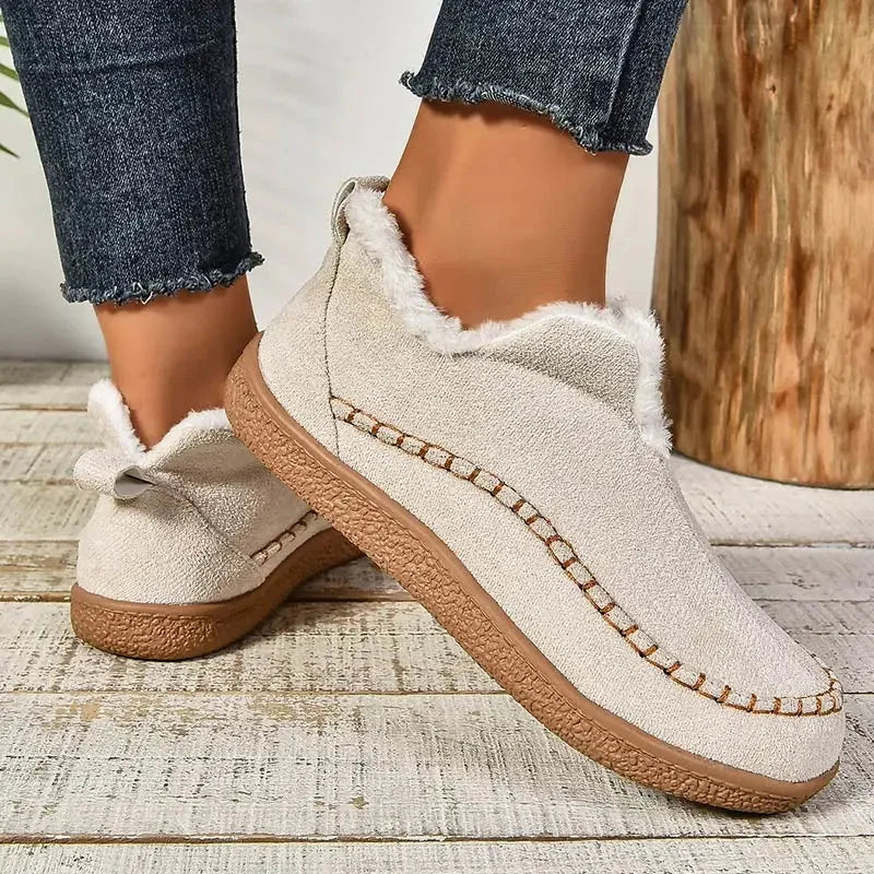 Women's suede orthopedic ankle winter boots with fluffy lining - Beige