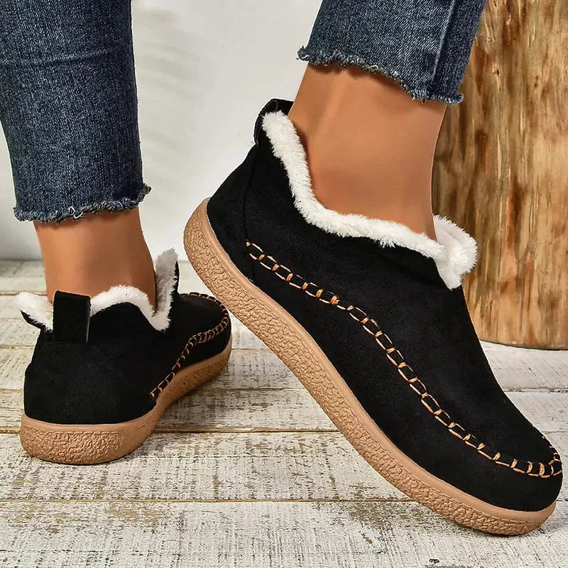 Women's suede orthopedic ankle winter boots with fluffy lining - Beige