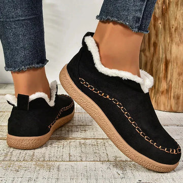 Women's suede orthopedic ankle winter boots with fluffy lining - Beige